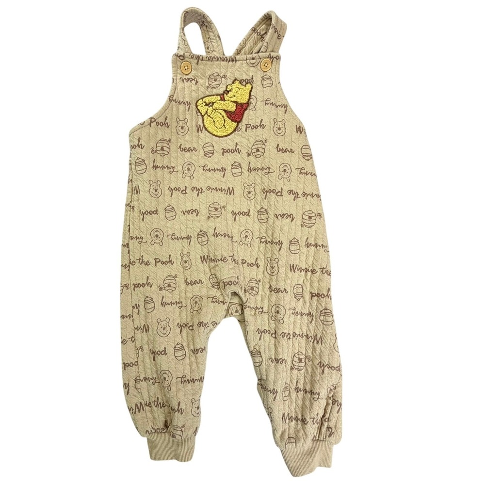 Disney Baby Overalls Kids 18M Tan Gauze Winnie the Pooh Quilted Chenille Patch